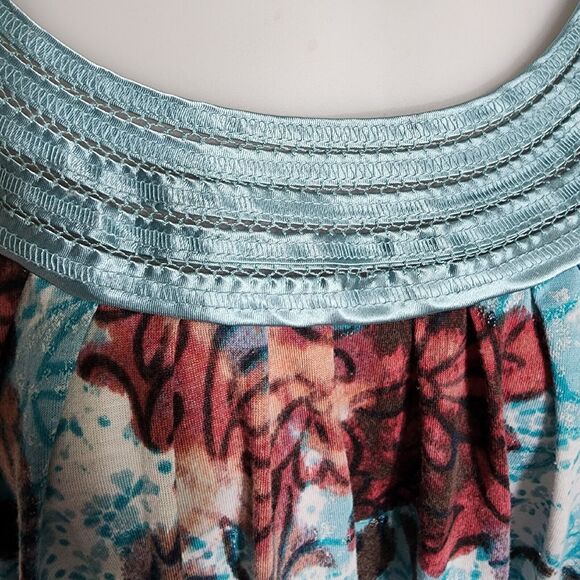 American Rag Cie Women Blouse Top Small Multi Floral Elastic Hem Pullover Keyhol - Picture 7 of 10